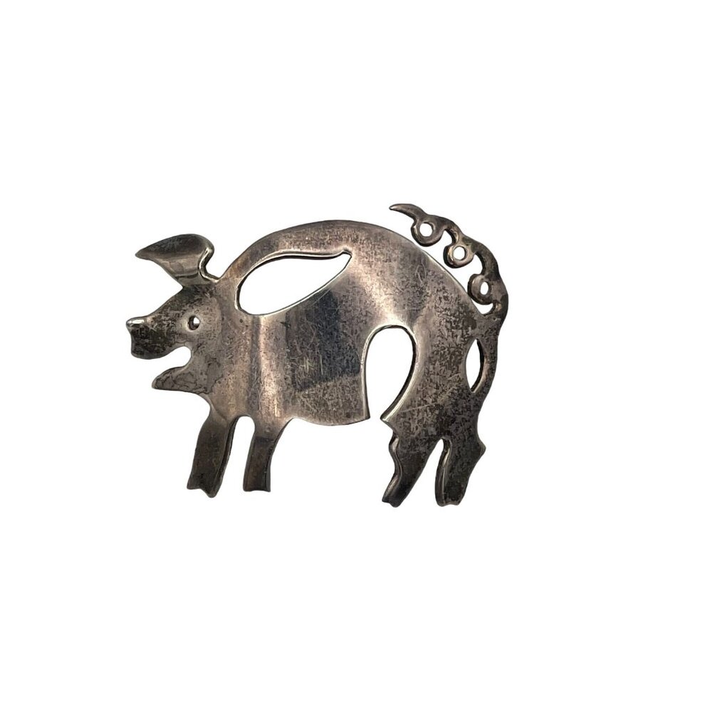 Vintage Sterling Silver Pig Brooch Mexico 925